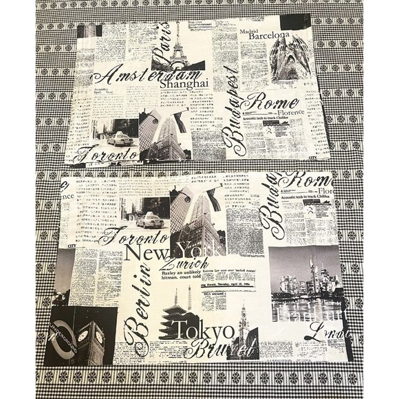 Set of 2 Alamode Home Passport Shams Black White Reversible Cotton Cities News - Picture 1 of 10